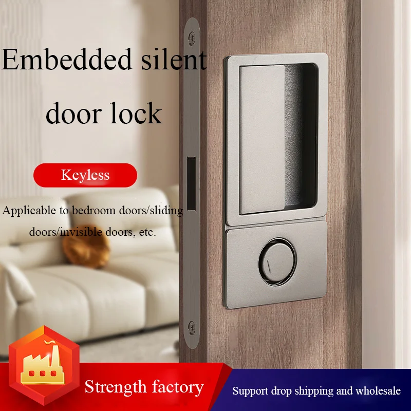 

2024 New Hidden Door Handle Bedroom Door Lock Embedded magnetic Silent Door Lock Black Simple Style Invisible Sliding Door Locks