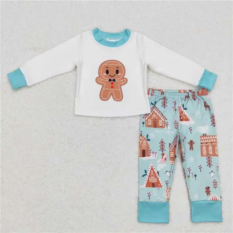 

wholesale hot sale baby boys&girls matching pajamas Christmas gingerbread long-sleeved pants suit western boutique children sets