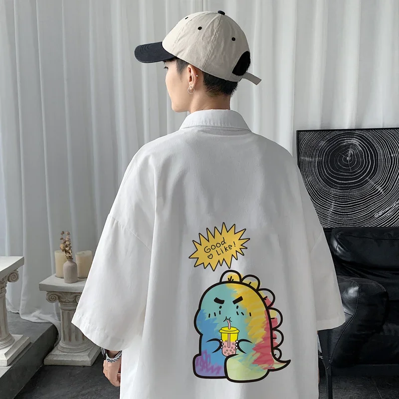 

Men's Oversized Shirts White Mens Fashion Blouse Anime Print 5xl Oversize Half Sleeves Shirt for Men New Clothing Casual