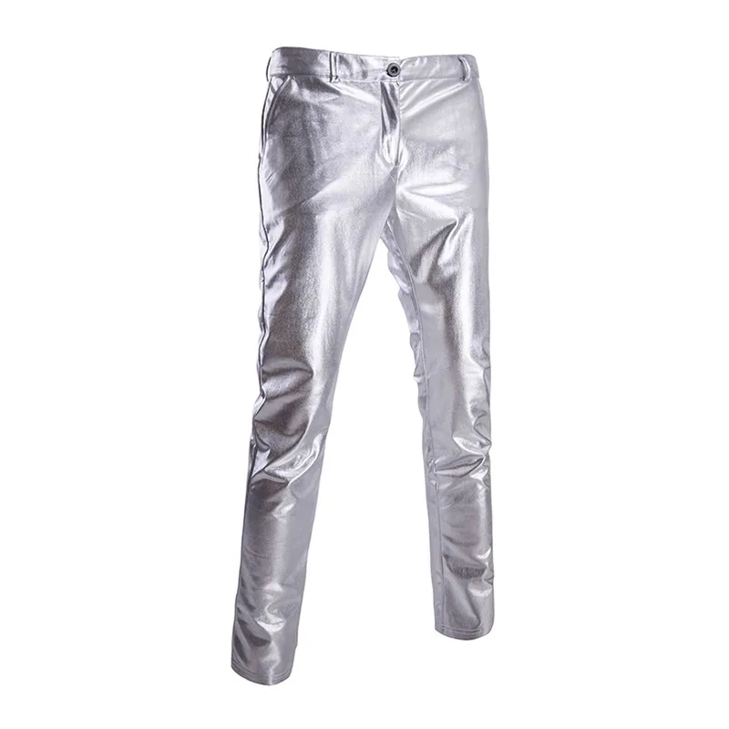 Hot Stamping Glossy Casual Suit for Men Slim Fit 2 Piece Solid Shiny Party Gold Silver Black Suit for Men Blazer Jacket & Pants 4
