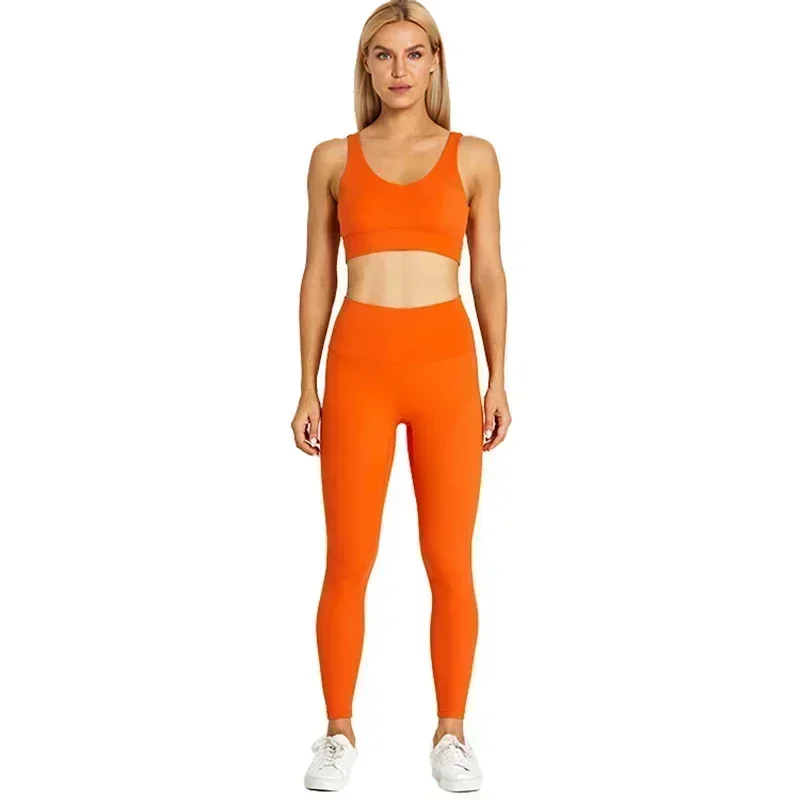 2 Piece Sport Suit Women Yoga Set Gym Wear High Waist Yoga Leggings Padded Push Up Strappy Sports Bra Workout Clothes