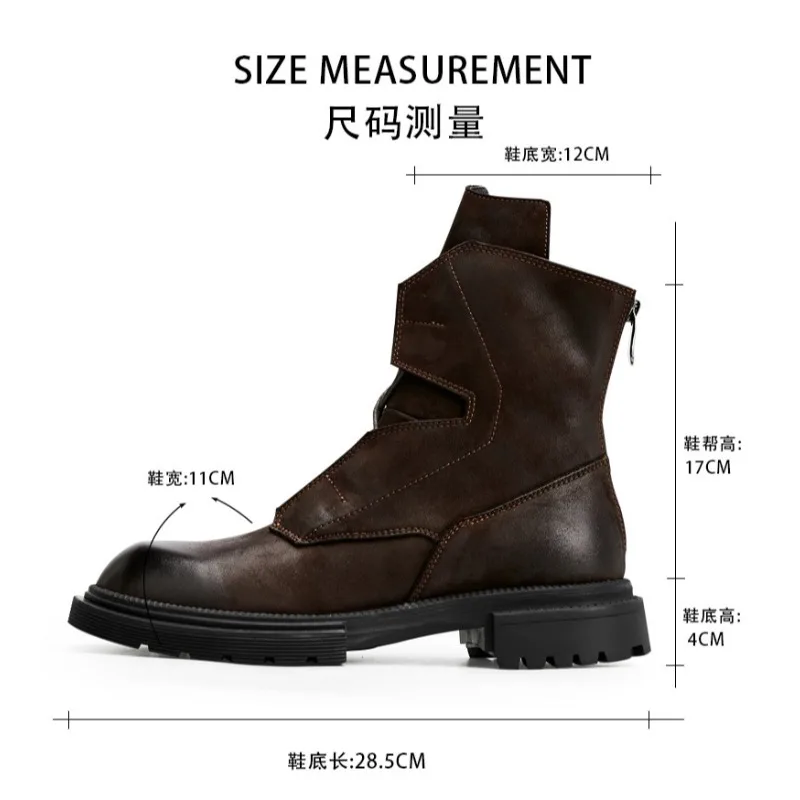 Motorcycle Boots Men High-top Platform Leather Boots Winter Fleece