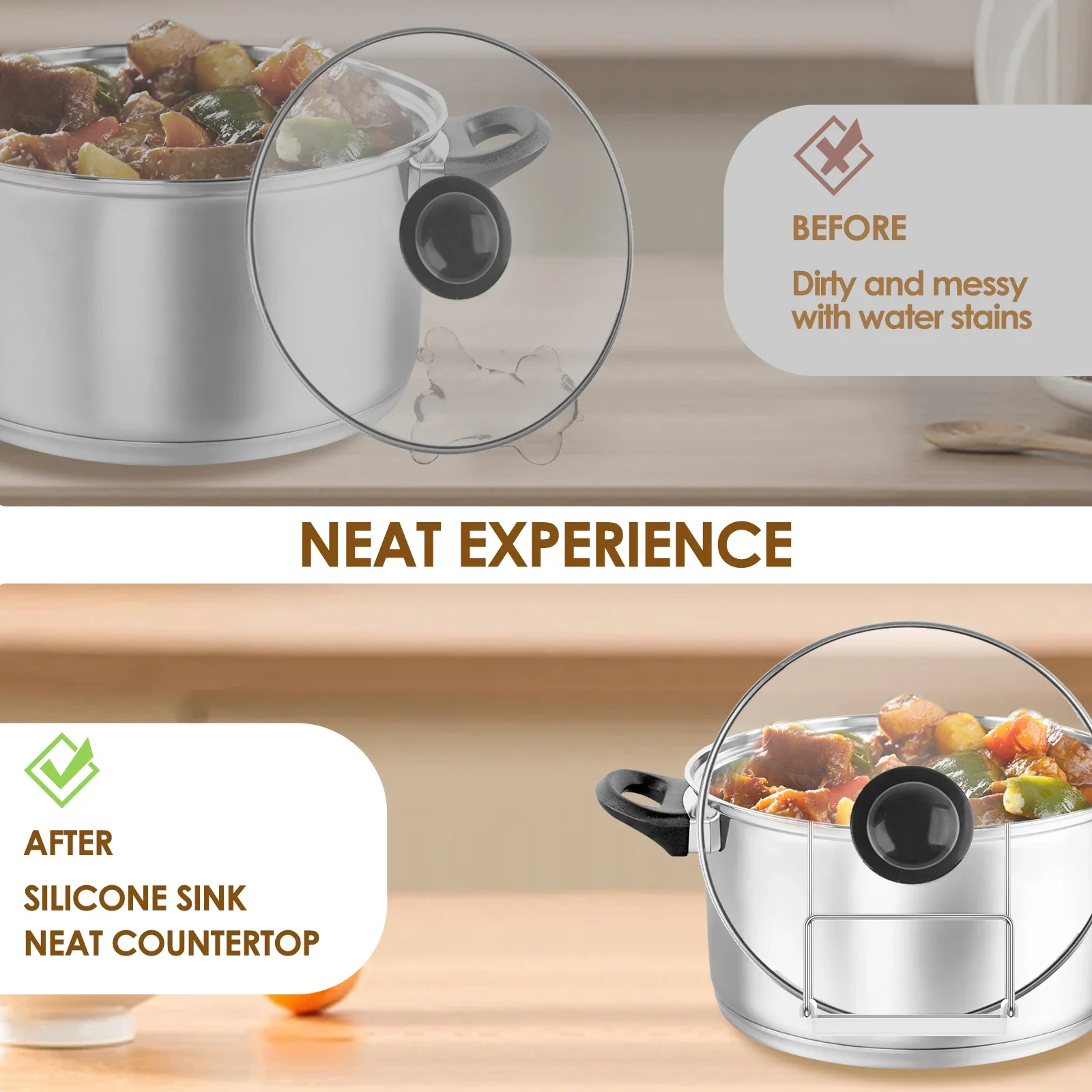 2 Pcs Slow Cooker Lid Holder Kitchen Crock Pot Lid Holder Hand Free Pot Lid Organizer Stainless Pot Lid Rack with Silicone Sink 4