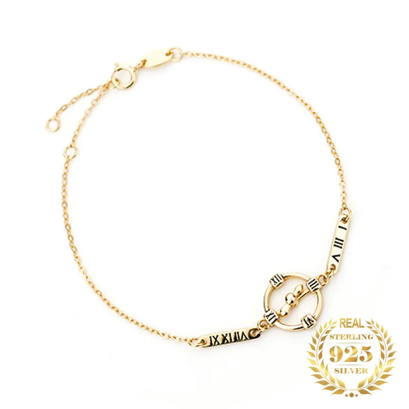 

Trendy Personality Fine Jewelry Female Luxury Cross-border Retro Roman Numeral Pointer Bracelet for Women Sterling Silver 925
