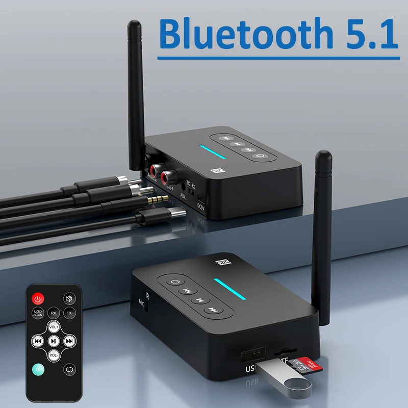 NFC Bluetooth Receiver Transmitter 5.1 Stereo AUX 3.5mm Jack RCA Handsfree Call Mic Wireless Music Audio Adapter TF/USB For TV
