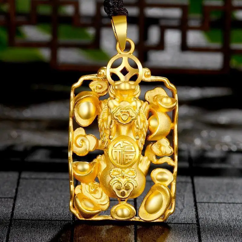 

Pure gold ingots Pixiu Hang Tag Gold Men's and Women's Necklace Pixiu Pendant 24k Gold Sweater Chain