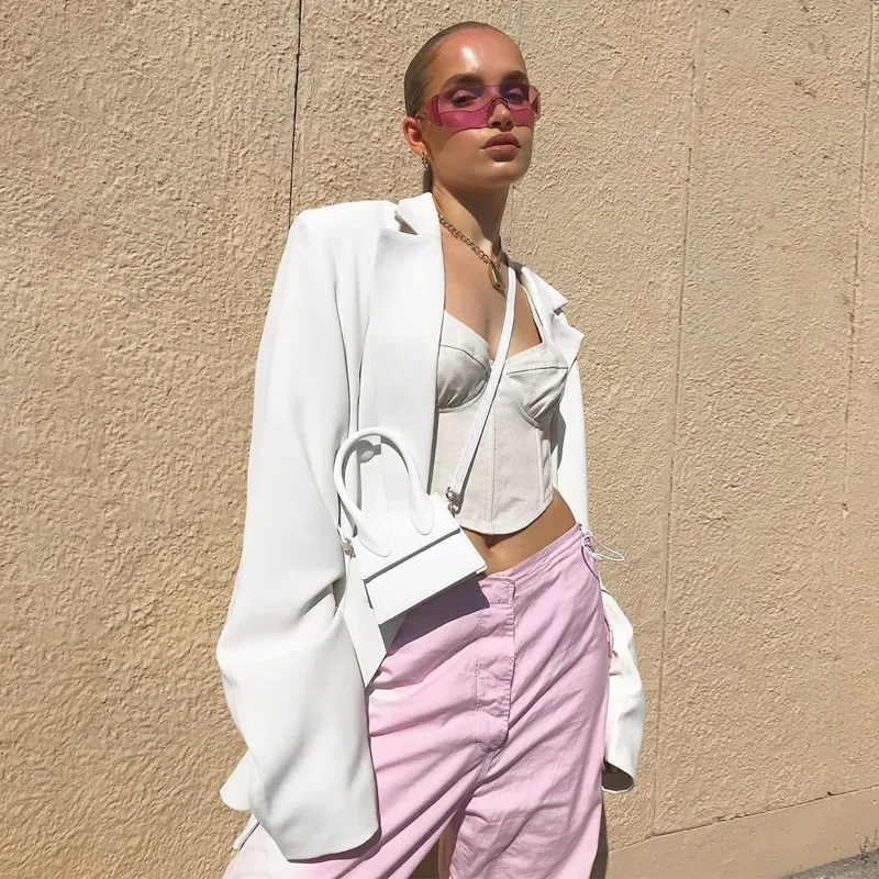 France Fashion Mid Length Blazer Women Solid Colors Double Breasted Commute Suit 2024 Spring Autumn Street New Fashion Indie Y2k