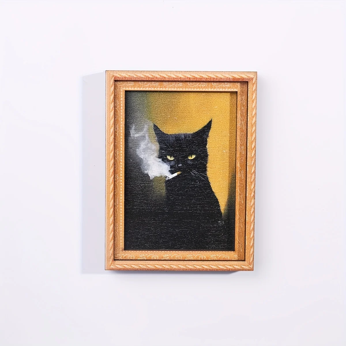Black Cat Series Oil Painting Style Screaming Kitten Magnetic Photo Frame Wooden Vintage Magnetic Fridge Magnet