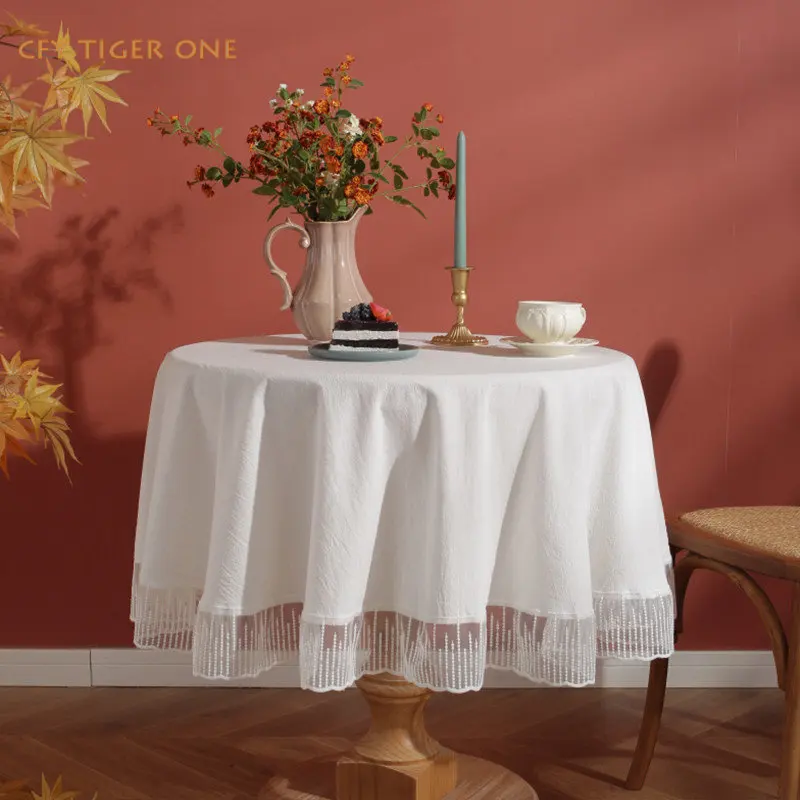 

French Luxury Hotel Wedding White Lace Round Table Cloth Tablecloth for Table Tea Table Map Table Cover Round Table Cloth