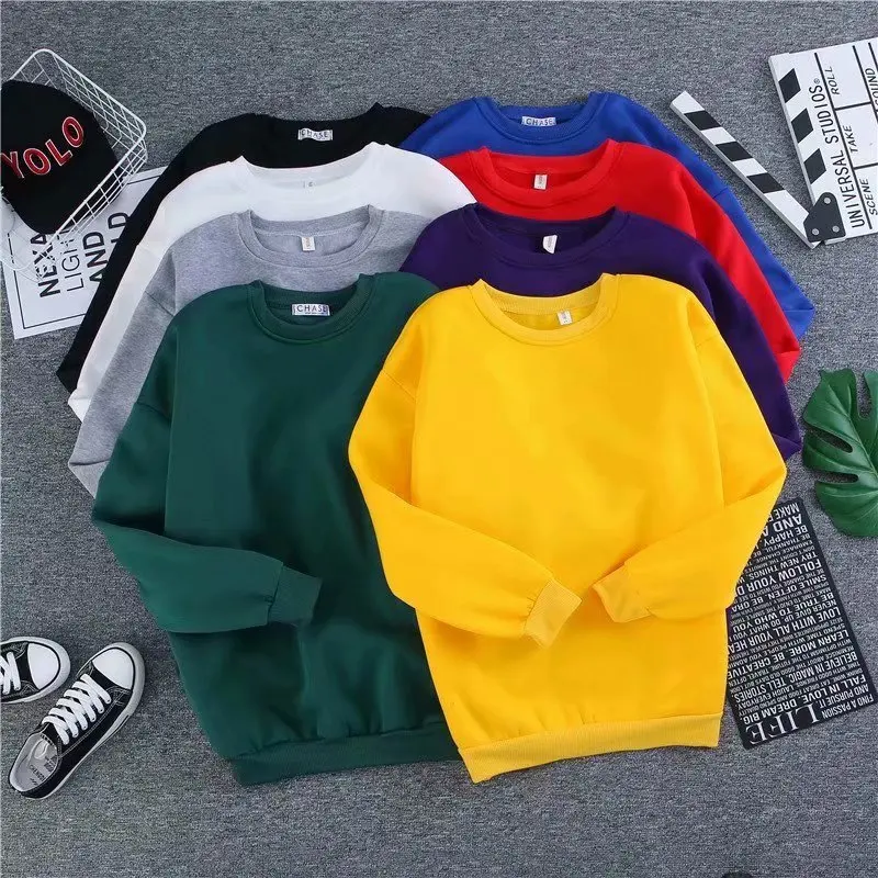 Casual Sweatshirts Men's Round Neck Pullover Solid Color Hoodless Top Loose Bottoming Shirt Fashion Men Clothes Streetwear