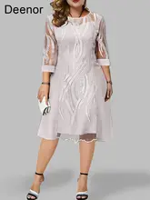 

Deenor Plus Size Dress Mesh Embroidered Round Neck A-line Dress 2022 Summer Fashion Elegant Dresses for Women