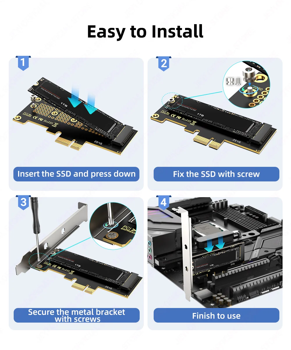 JEYI M.2 NVMe zu PCIE X1/X4 Adapter – PCIe 3.0/4.0 M.2 PCIe Schnittstellenkonverter, SSD-Erweiterungskarte für X1/X4/X8/X16 Schnittstellen. – Detail 13