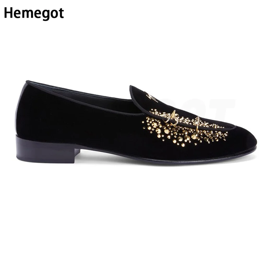 Men Black Shining Rivets Loafers Handmade Studs Spike Shoes Glitter Loafers Shoes Runway Party Wedding Shoes Comfortable Shoes