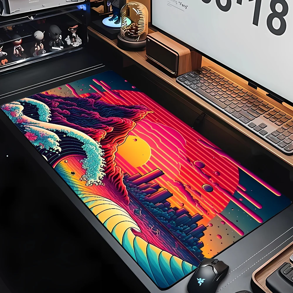 Personalizado Impressão hd Mousepad Japão Arte Grandes Ondas Mouse Pad de Borracha Playmat Borda de Bloqueio Não-deslizamento Escritório Computador Ratos Pads Xxl Novo pc - Imagem 3