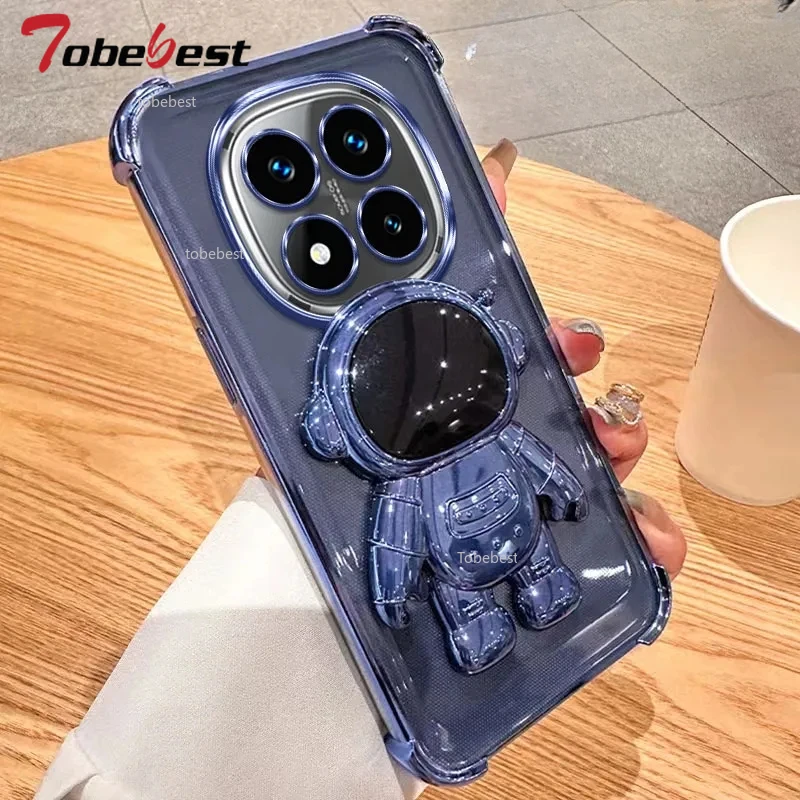 Clear Shockproof Transparent Plating Astronaut Bracket Phone Holder Cover