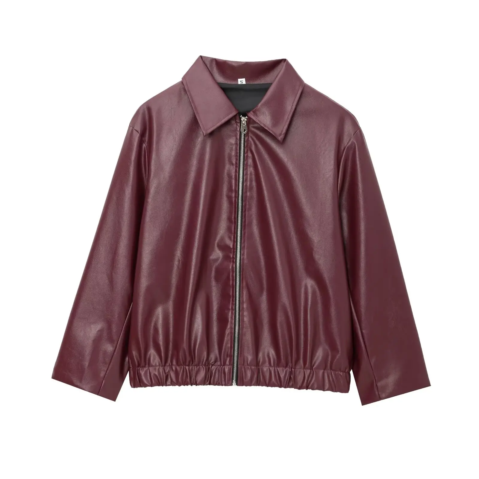 thumbnail image 1 of HH TRAF Otoño Mujer Chic Estilo Europeo Americano Sólido Corto Vuelto Abajo Chaqueta de Cuero de Manga Larga con Cremallera para Mujer, 1 of 5