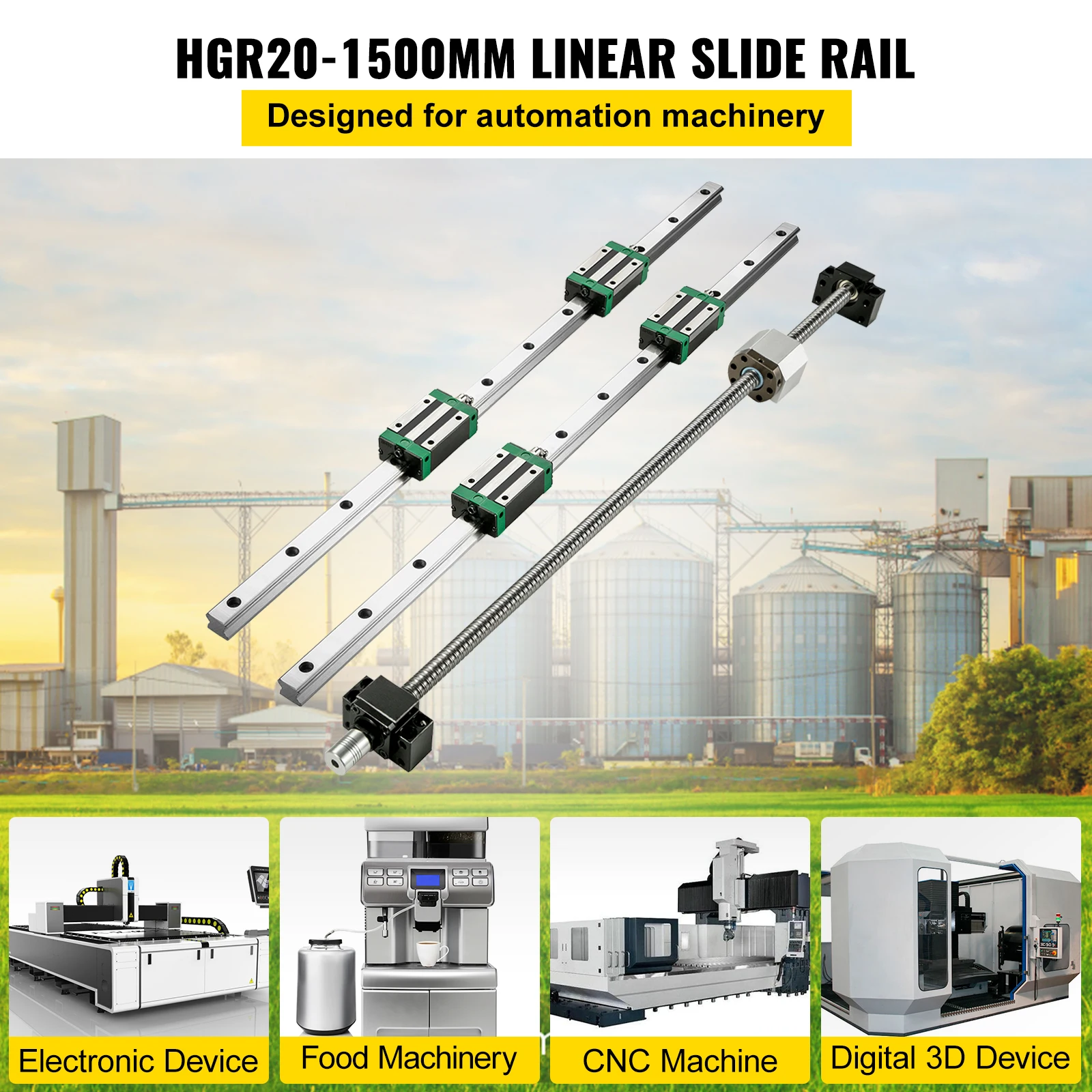 VEVOR HGR20 2PCS Linear Guide Rails 700-2000MM 4PCS Slide Blocks RM1605 Ballscrew W/ Ball Nut BF12/BK12 Nut for CNC DIY Routers