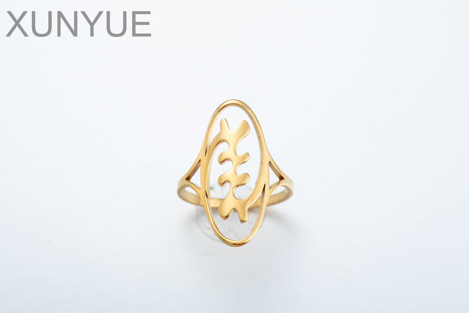 Houwu African Symbol Rings Stainless Steel Adinkra Ankh Gye Nyame Queen Ethnic Jewelry