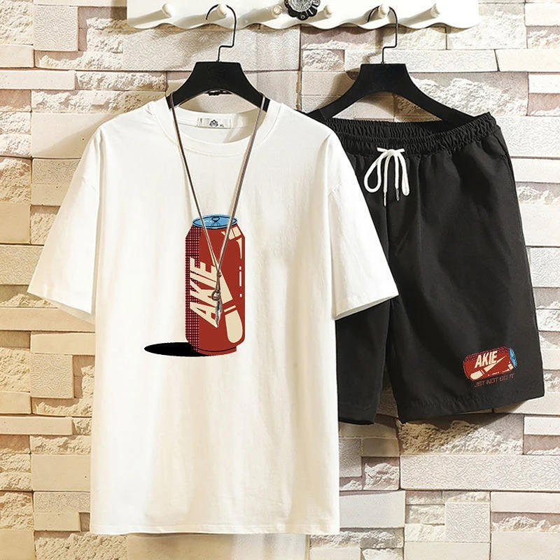 thumbnail image 1 of Conjuntos de camiseta y pantalones cortos para hombre, ropa de estilo coreano para hombre, trajes deportivos económicos para gimnasio, chándal gráfico de moda, manga corta, camiseta XL, 1 of 5