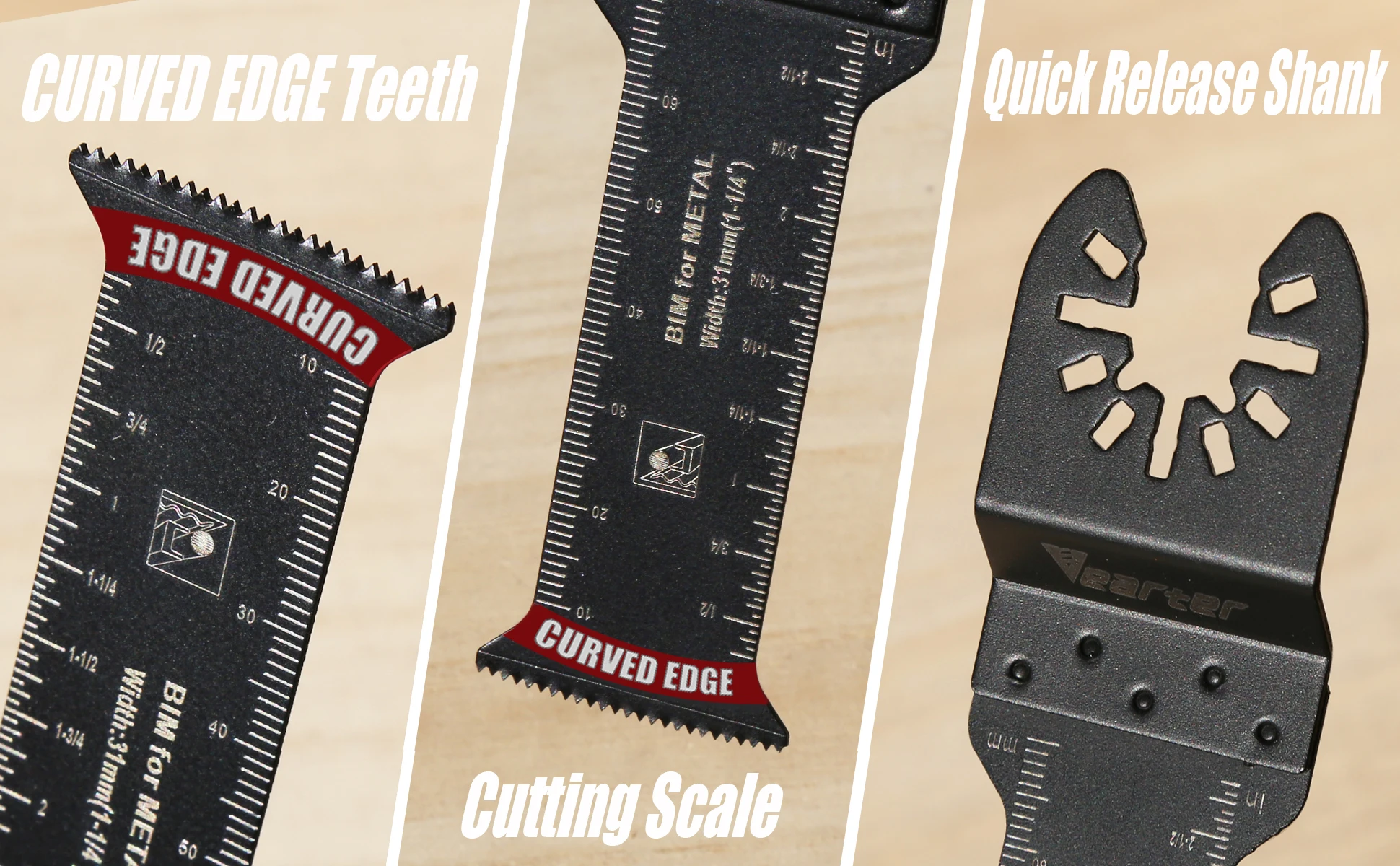 Vearter 7Pack 31mm Bi-Metal Extra Long Oscillating Saw Blade, Curved Edge Precision Cutting For Metal, Nailed Wood, Drywall, PVC