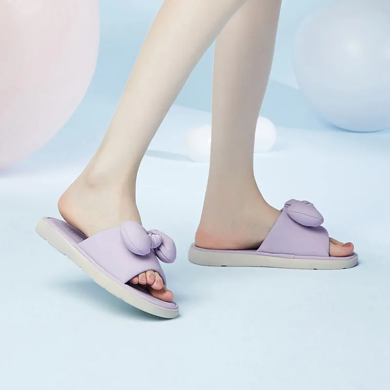

Kangnai Women Slippers PU Bowknot Slip-On Slides Outdoor Flats Summer Lady Beach Shoes