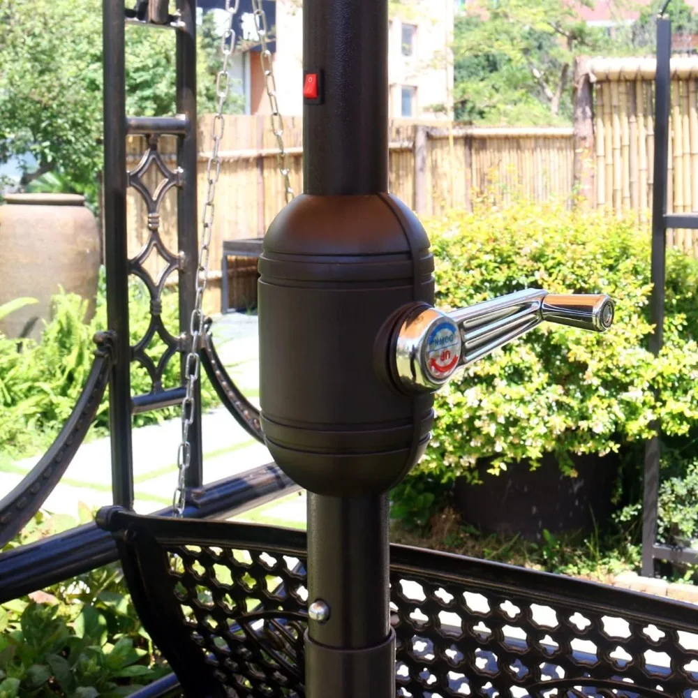 9' Solar LED Lighted Patio Umbrella with 8 Ribs/Tilt Adjustment and Crank Lift System