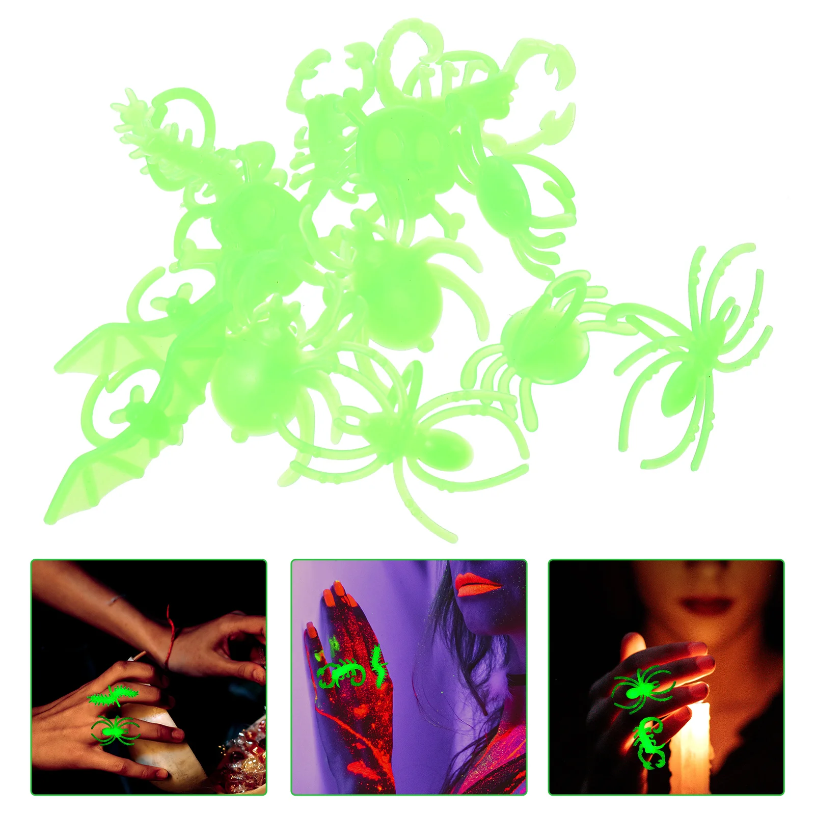 24 Pcs Accessories Prom Luminous Insect Ring Child Childrens Toys Colorful Rings Halloween Party Plastic Light up Glow