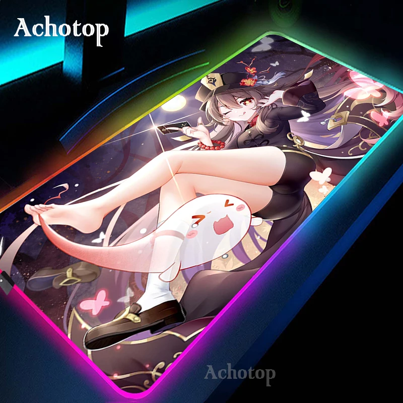 Tao-genshin Impact Gaming Mouse Pad Anime Antislip Tapete Led Grande Rgb Computador pc Laptop Gamer Mat Backlit 80x30cm hu - Imagem 4