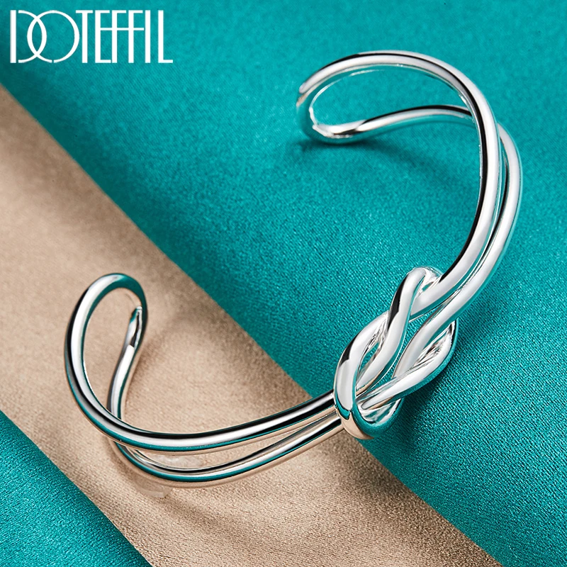 DOTEFFIL 925 Sterling Silver Geometry Intertwine Bangle Bracelet For Woman Man Wedding Engagement Fashion Charm Party Jewelry
