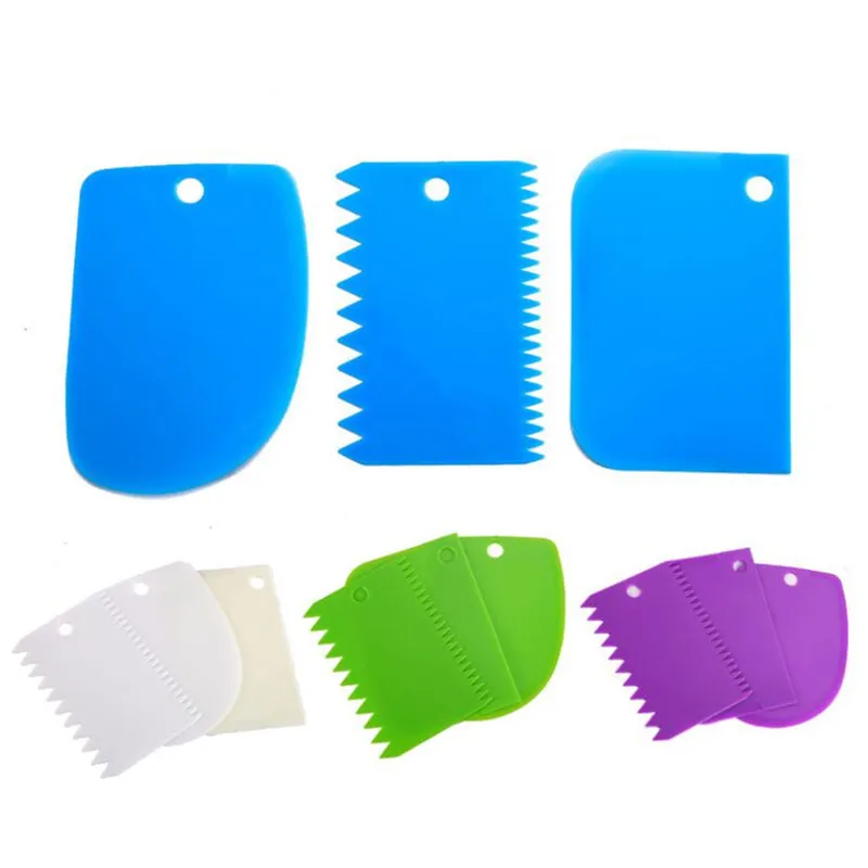 Cake Scraper 3Pcs Cream Scraper Suit DIY Kitchen Straight Arc Tooth Shape Cream Bread Cutter Plastic Cake Pasty Scraper Baking Fondant Tools