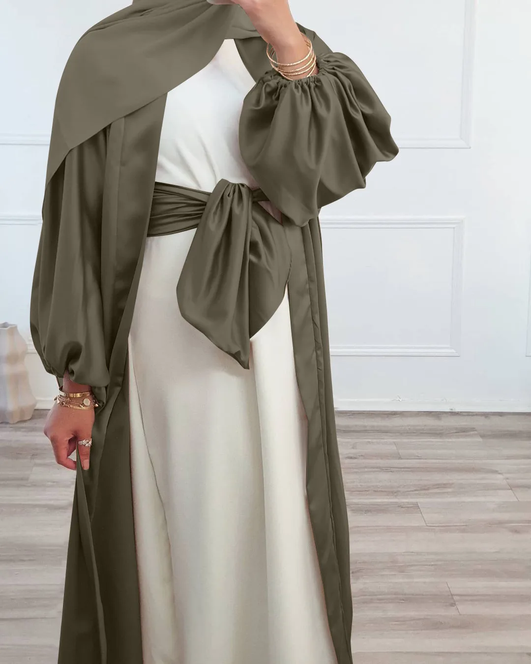Satin Abaya Kimono Turkey Abayas for Women Dubai Muslim Fashion Hijab Dress Balloon Sleeve Islam Clothes Outfits Cardigan Kaftan