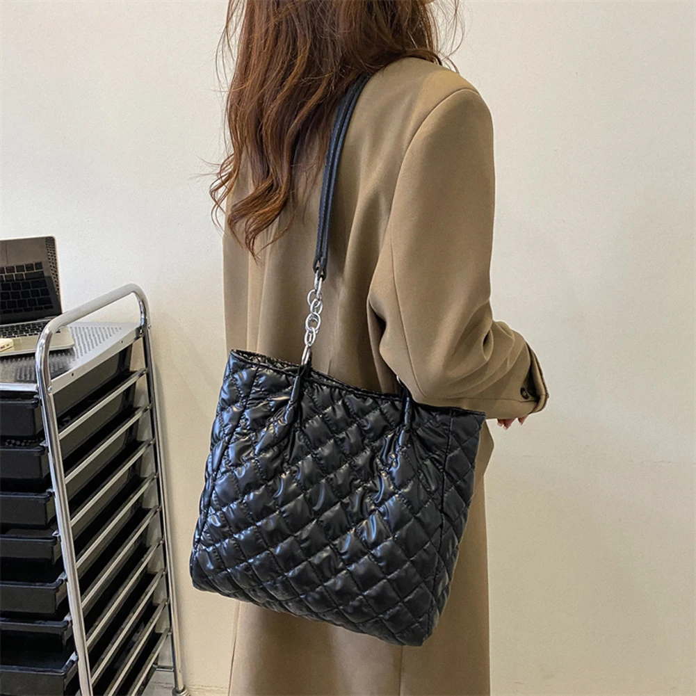 Quilted Rhombus Tote Bag For Women, Down Padded Shoulder Bag, Autumn Winter  Puffer Handbag