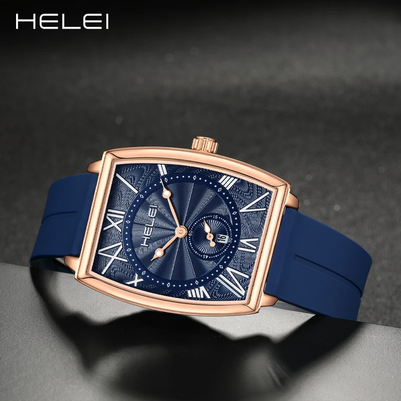 HELEI2024 Fashion Men's Watch Brand Square Simple Ancient Roman Dial Design Men's Quartz Watch Quartz Wristwatch Gift For Men