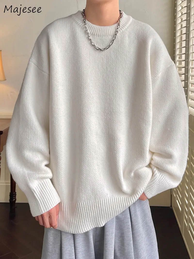 

Sweater Men Autumn Winter Solid Pullovers Japanese Vintage Classic Color New Arrival Chic Couple Loose All-match O-neck Knitting
