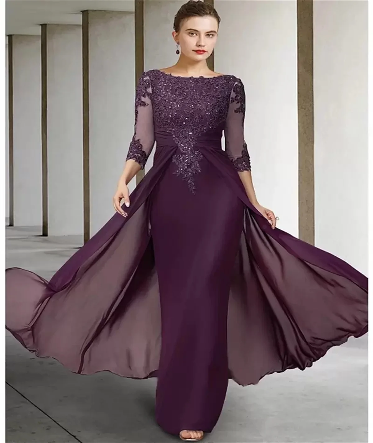 Buy Long Dress with v Neck at Front Round Neck at Back Flair Sleeves  Embellished Beaded Party Dress - Total Handwork - Size Medium - Bust Size  36 Light Heather at Amazon.in