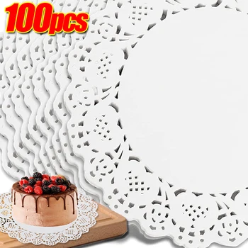 100PCS Round Baking Paper Food Grade White Lace Paper Pads for Fried Food Cake Dessert DIY Decoration Tool Kitchen Baking Supply
