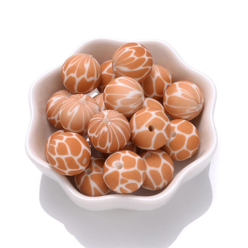 10Pcs 15mm Colorful Print Leopard Pattern Silicone Beads Ball Shape Teething Jewelry Beads For Teether Pacifier Chain Necklace