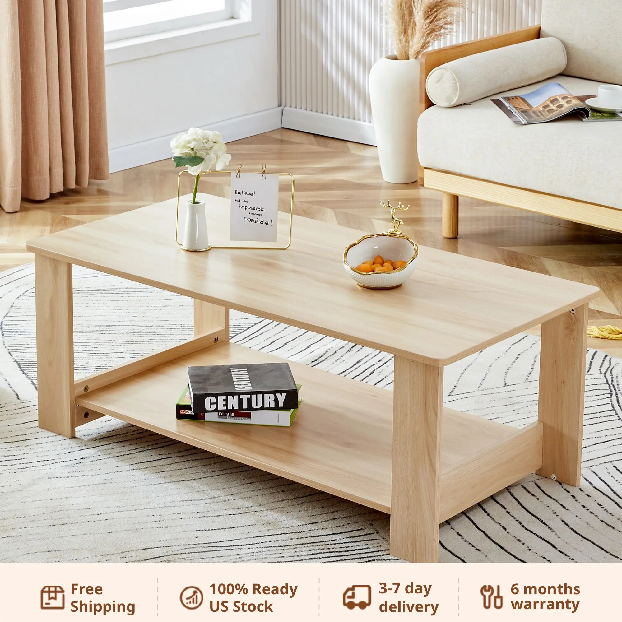 

Modern and Practical Textured Coffee Table,Double layered Tea Table,Suitable for Living Room,Bedroom and Study Room