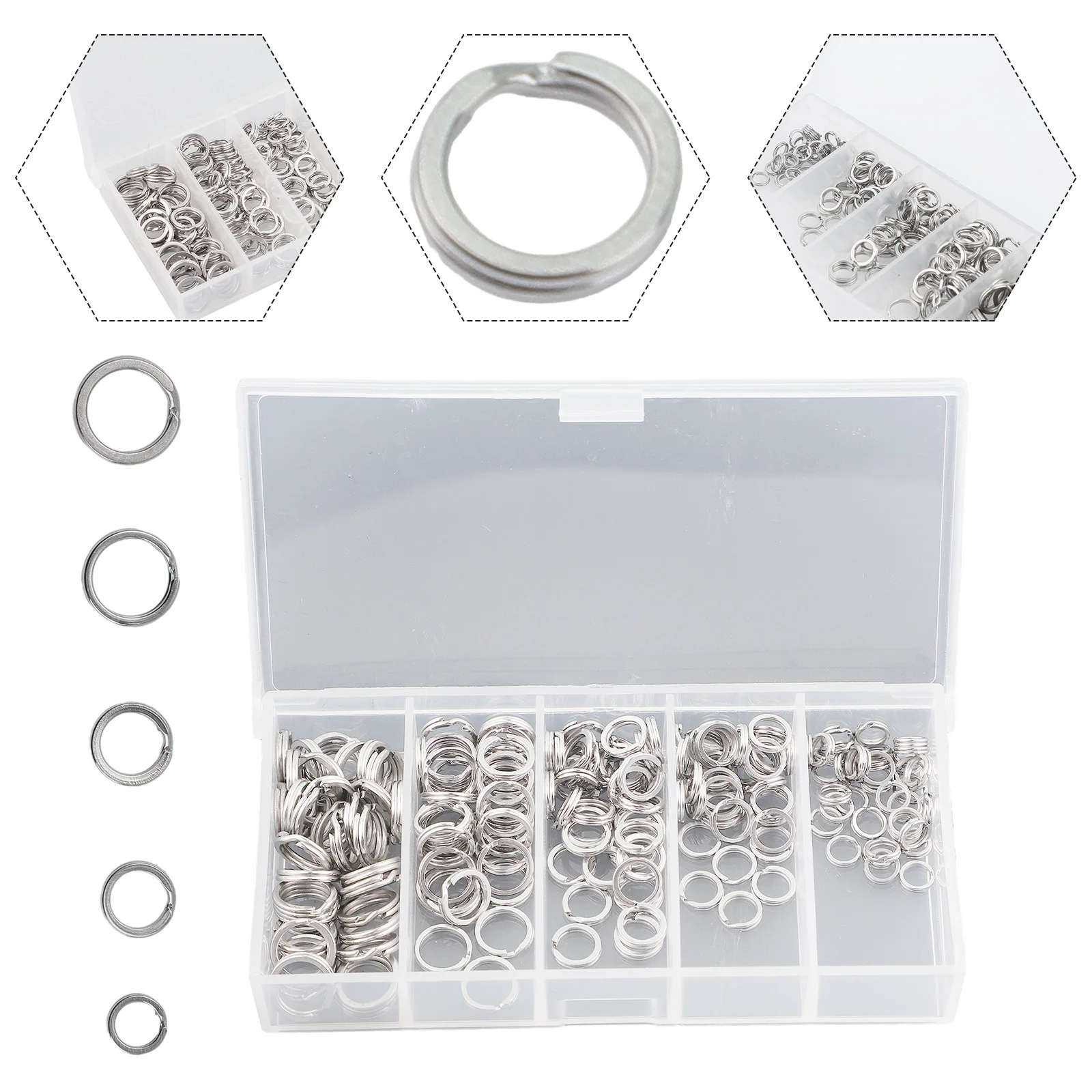 

Fishing Tool Split rings Kit Set Accessories Swivel Connectors Double Loop Fishing Outdoor Stainless Steel Tackle