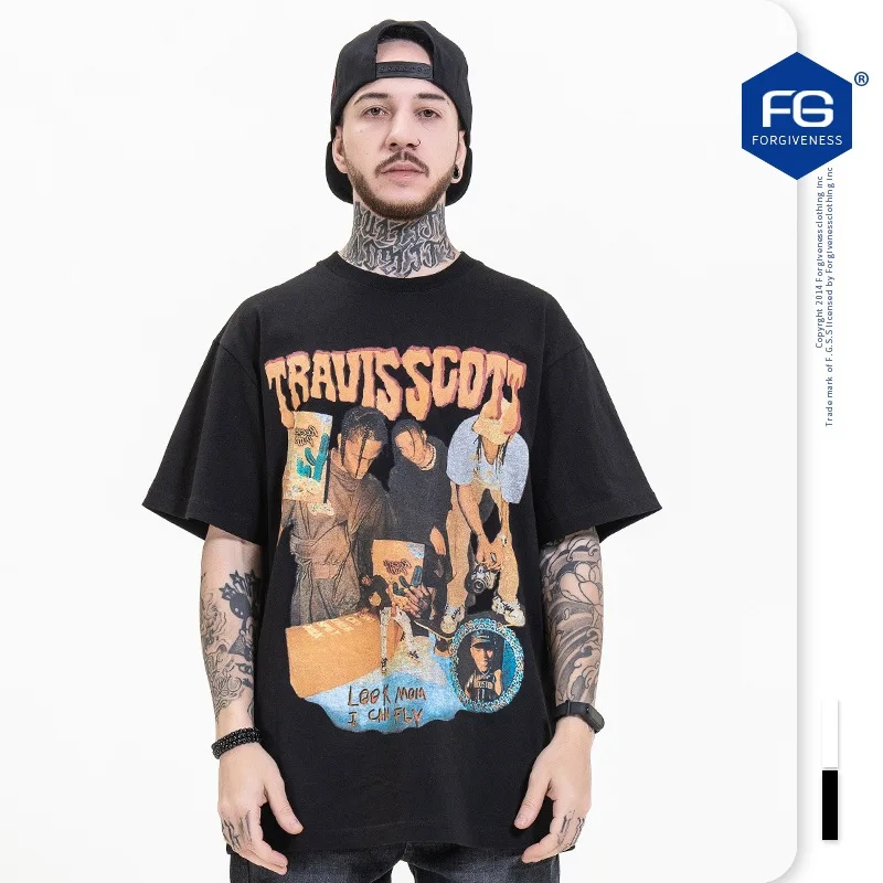 

FG Men's Wear | Spring/Summer Hip Hop Rap Dark Style Character Print Oversize Short sleeved T-shirt for Men and Women