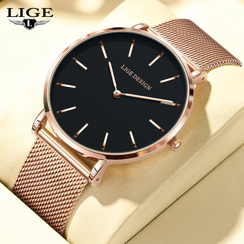 2025 New Women Watch LIGE Top Brand Luxury Ultra Thin Mesh Quartz Watches for Women Fashion Sports Waterproof Watch Ladies