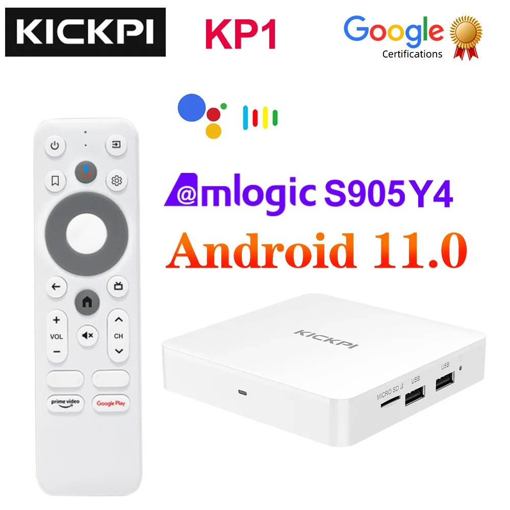 

KICKPI KP1 Google Certified TV Box Android 11 Amlogic S905Y4 2GB 32GB Voice Support AV1 1080P H.265 4K 60pfs 2.4G&5G Set top box