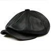 Retro Brown Hats Men Spring/Winter 100% Real Leather Warm Cap Male Beret Painter Boina Cowhide Octagonal Casquette High Quality 6