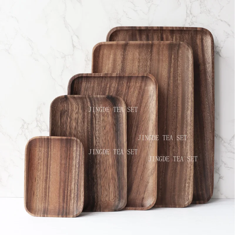 Solid Wood Large Tray Acacia Wood Original Color Tea Tray Rectangular Coffee Tray Saucer Tea Set Accessories Snack Plate