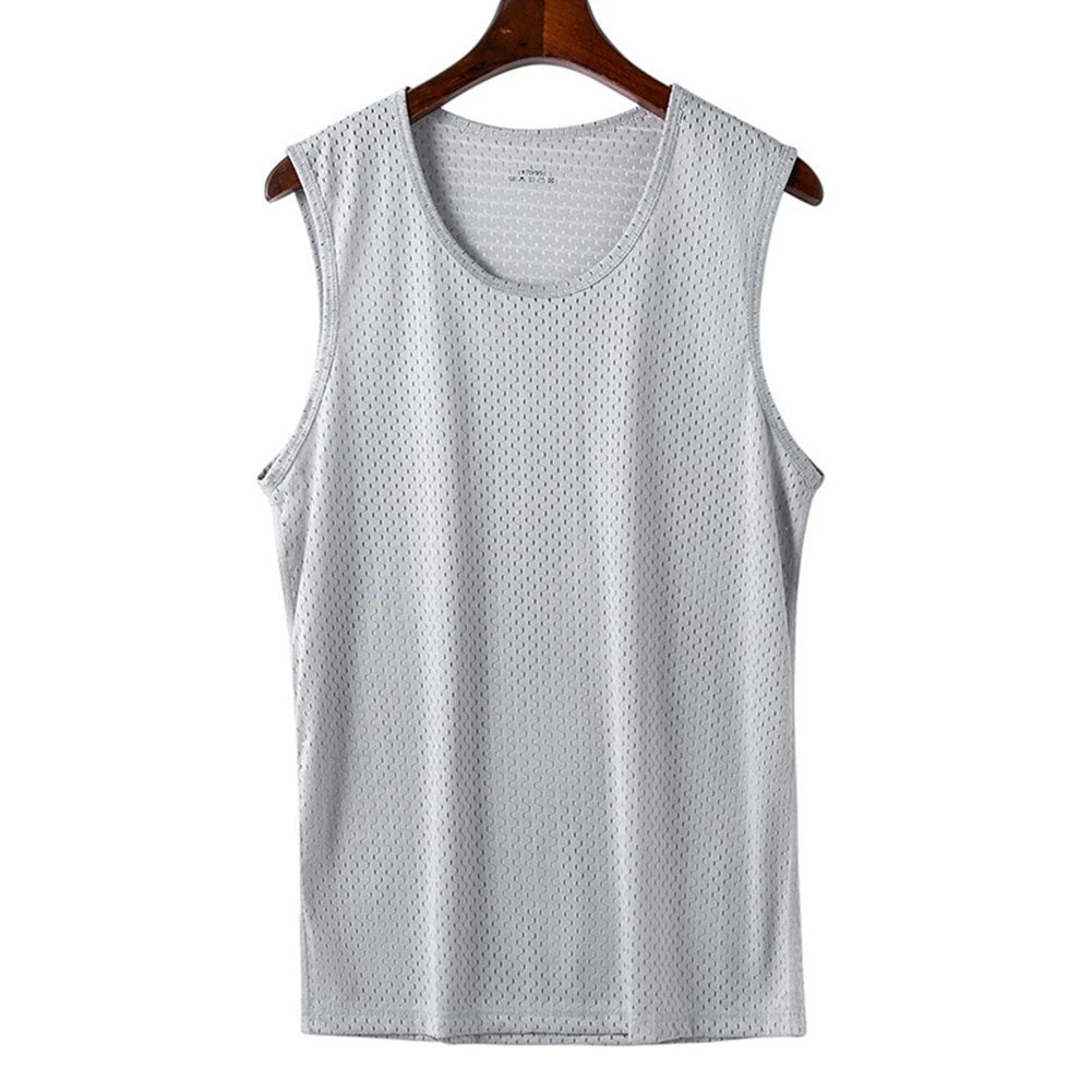 

Men Ice Silk Mesh Summer Thin Sleeveless Shirt O-neck Breathable Sports Fitness T-Shirt Bottom Casual Fashion Male Tank Vest