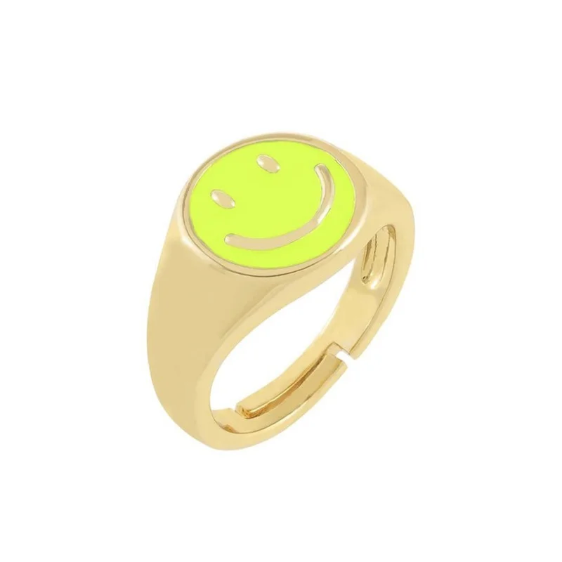 2021 Fashion Smile Face Ring Women Korean Gold Candy Color Happy Face Adjustable Finger Rings For Women Jewelry Gift