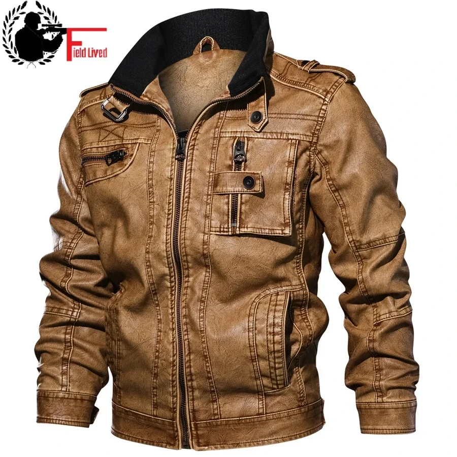 

Faux Leather Jackets Men's Slim Fit Leisure Outwear Bomber Biker Winderbreaker PU Motorcycle Jackets Male Coat Plus Size 5XL 6XL