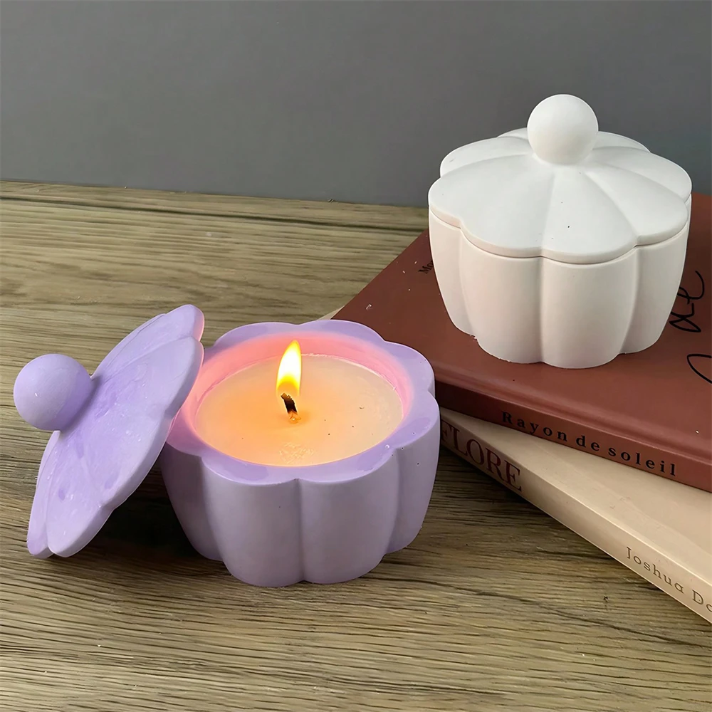 뚜껑이 달린 꽃 레이스 보관 항아리 캔들 항아리 거치대 실리콘 몰드, DIY 보석 상자 석고 콘크리트 시멘트 에폭시 송진 몰드, 1 세트 