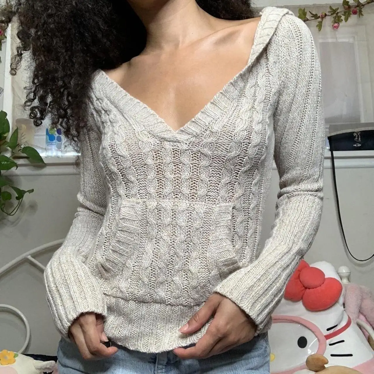 

Women Hooded Sweater Knit Long Sleeve Solid Fall Tops with Pocket for Casual Daily Spring Casual Outfits Streetwear Pullovers