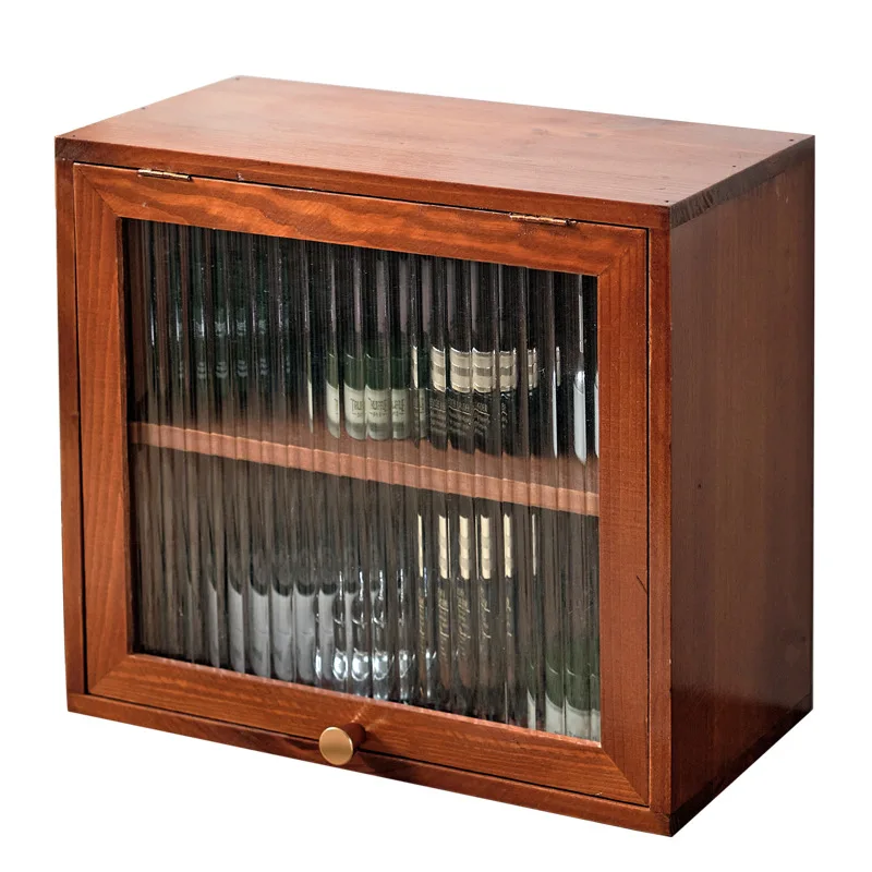 Cosmetic storage cabinet Changhong glass small cabinet clamshell cabinet door solid wood desktop retro European double-layer sto 4